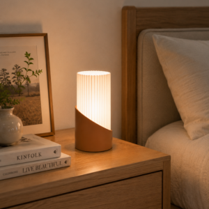 Lunite ALBA Table Lamp – Modern Minimalist Cylinder Lined Geometry Style Ambient Light Home Decoration / Lampu Tidur / Lampu Meja Desain Minimalis Silinder Bergaris