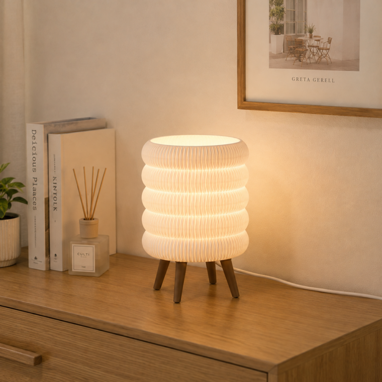 Lunite ONDA Table Lamp – Modern Minimalist Stacked Round Ribbed 3D Printed Art Bedside Lamp Home Decoration / Lampu Tidur / Lampu Meja Desain Minimalis Bulat Bergaris Tumpuk